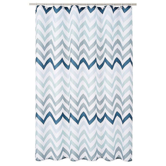 Amazon Basics Bathroom Shower Curtain, Water Resistant Fabric with Grommets & Hooks, Machine Washable, 72"x72" , Blue Ombre Chevron
