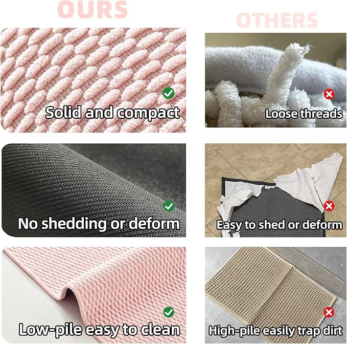 Bathroom Rugs Non Slip Washable, Super Absorbent Thin Bath Mat Small Quick Dry Low Pile Bathroom Rug, Pink 20"x30"