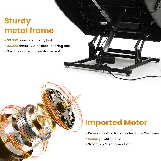 PARKOL Large Breathing Leather Infinite Position Power Lay Flat Lift Recliner Chairs for Elderly, Dual Motor with Massage and Heating, Extended Footrest,USB & Type-C Port and Remote, Sliver Gray