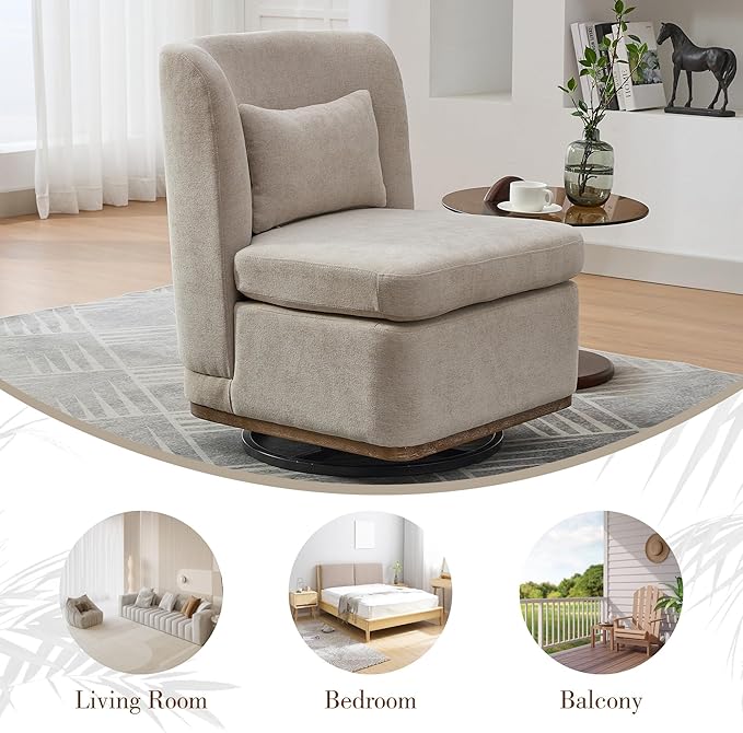 Chifee & Vingol 25.2 "W Chenille Armless Swivel Accent Chair Modern Upholstered Sofa Chair with Pillow, Beige