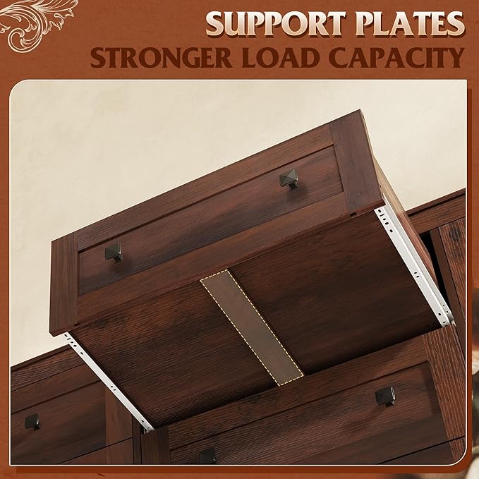 WLIVE Farmhouse Dresser for Bedroom, 63" Wide 9 Drawer Dresser Storage Organizer, Wood Chest of Drawers for Bedroom, TV Stand for 70 inch TV for Living Room, Hallway, Ball Bearing Slide (Brown)