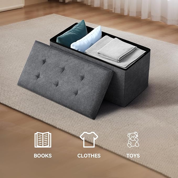 Storage Ottoman Bench, 30 Inch Ottoman Foot Rest, End of Bed Bench, Storage Chest, Load 700 lb, for Living Room, Bedroom, Entryway, Gray