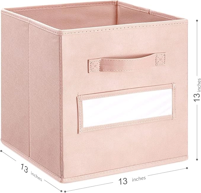 artsdi 13x13x13 storage cube bins(Set of 10) Fabric storage cubes with 10 Labels Window Cards & a Pen, storage cubes 13x13, Collapsible 13 inch cube storage bins, Cubby Organizer Boxes, Pink