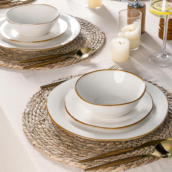 AmorArc Ceramic Dinnerware Sets, Handmade Stoneware Reactive Glaze Plates and Bowls Set, Scratch Resistant | Dishwasher & Microwave Safe Dishes Set, Service for 4 (12pc)