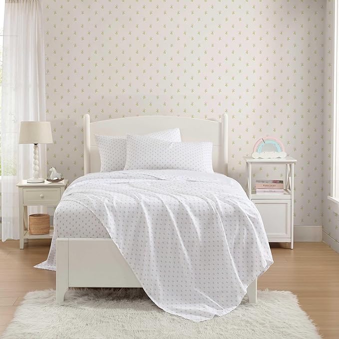 Laura Ashley Kids - Twin XL Sheet Set, Soft & Wrinkle-Resistant Toddler Bedding Set, Deep Pockets, Girl Bed Sheets with Matching Fitted Sheet & Pillowcase (Wood Violet Green)