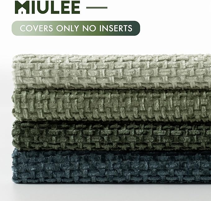 MIULEE Pack of 4 Couch Throw Pillow Covers 20x20 Inch Green Forest Soft Decorative Chenille Pillow Covers Farmhouse Accent Cushion Covers for Boho Home Decor Spring Sofa Bedroom Living Room