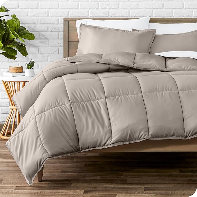 Bare Home Comforter Set - Queen Size - Ultra-Soft - Goose Down Alternative - Premium 1800 Series - All Season Warmth (Queen, Khaki)