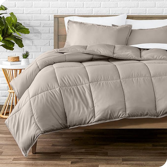 Bare Home Comforter Set - Queen Size - Ultra-Soft - Goose Down Alternative - Premium 1800 Series - All Season Warmth (Queen, Khaki)