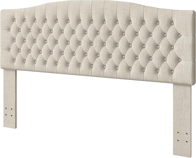 King Headboard Only, Upholstered Headboard King Size for Adjustable Bed Linen Tufted Wall Mounted Head Board with Solid Wood Legs, Ivory