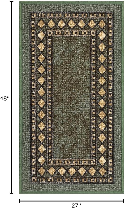 Antep Rugs Alfombras Modern Bordered 2x4 Non-Skid (Non-Slip) Low Profile Pile Rubber Backing Kitchen Area Rugs (Green, 2'3" x 4')