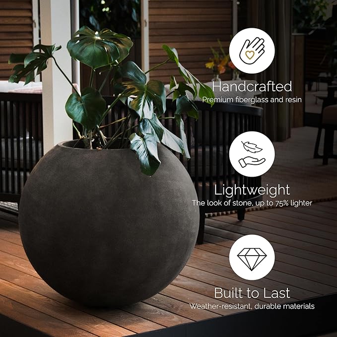 Orbo Globe Sphere Planter - 29.5 in x 29.5 in x 26.2 in - Sand Stone
