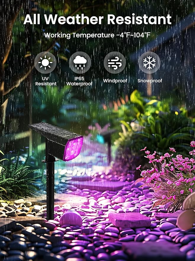 Solar Spot Lights Outdoor, 9 Lighting Modes RGB, Solar Lights Outdoor Waterproof IP65, 63 LED Landscape Spotlights for Holiday Decorations