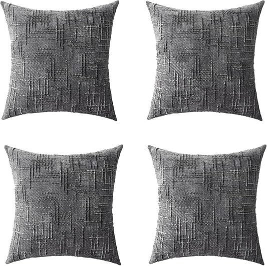 Decorative Throw Pillow Covers 18x18 Inch Set of 4, Soft Solid Farmhouse Chenille Couch Pillows, Spring Pillow Covers for Couch Sofa Bed Living Room Home Decor Pillowcase, Dark Gray