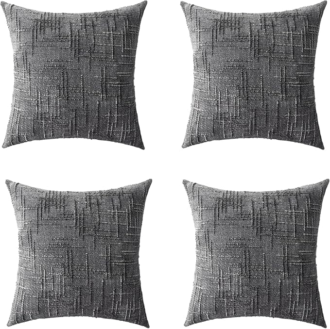 Decorative Throw Pillow Covers 20x20 Inch Set of 4, Soft Solid Farmhouse Chenille Couch Pillows, Spring Pillow Covers for Couch Sofa Bed Living Room Home Decor Pillowcase, Dark Gray