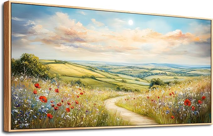 PHAOHUAXM Large Wall Art For Living Room Canvas Wall Decor For Bedroom Mountain Path Landscape Painting Wood Frame Farmhouse Restaurant Home Wall Decorations Art Print Posters Ready To Hang 20"X40"