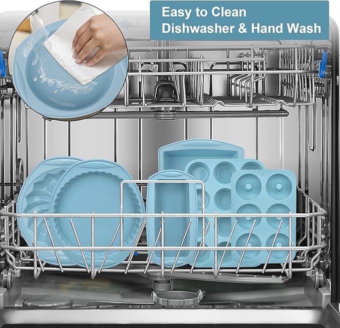 9in1 Nonstick Silicone Baking Bundt Cake Pan Cookie Sheet Molds Tray Heat Resistant Bakeware Tools Kit for Muffin Loaf Bread Pizza CupcakeUtensil