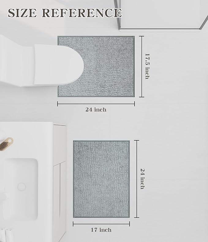 chakme Bathroom Rug Sets 2 Piece, Ultra Thin Bath Mat Quick Dry Bath Mat Set, Absorbent Bath Mat for Bathroom Non Slip Machine Washable, (Light Grey, 2 Piece)