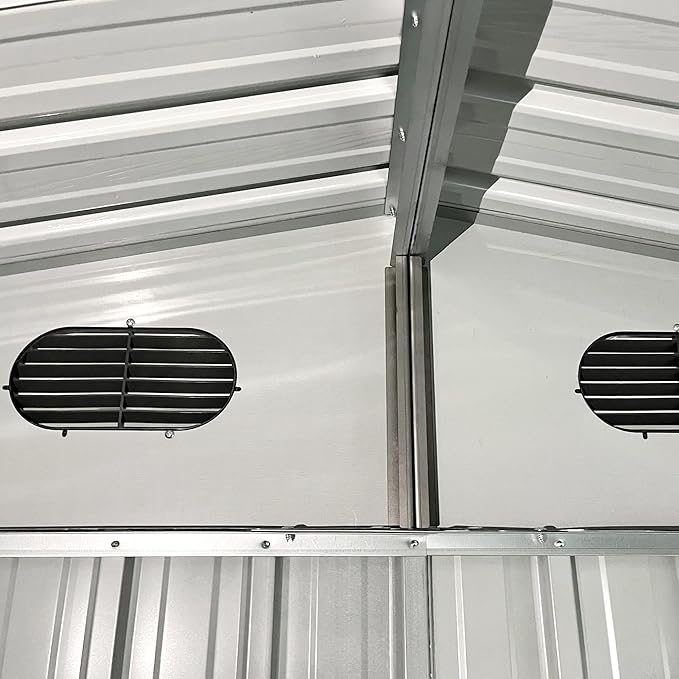 8x10 FT Outdoor Storage Shed, Metal Garden Shed with Window, Outside Tool Sheds with Lockable Sliding Doors, Waterproof Storage Building with 4 Air Vents for Backyard, Patio, Lawn, Dark Gray