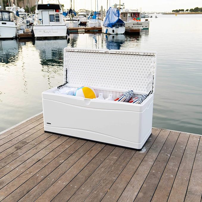 Lifetime 60348 Marine Dock, 130 Gallon Deck Box, Arctic White
