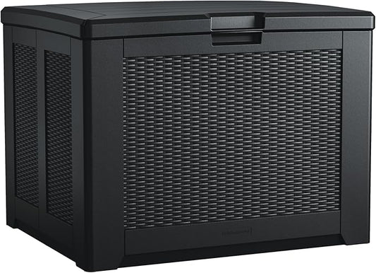 Rubbermaid Medium Resin Outdoor Storage Deck Box (74 Gal), Weather Resistant, Black, Deck Organization for Home/Backyard/Pool Chemicals/Toys/Garden Tools/Porch/Patio Cushions