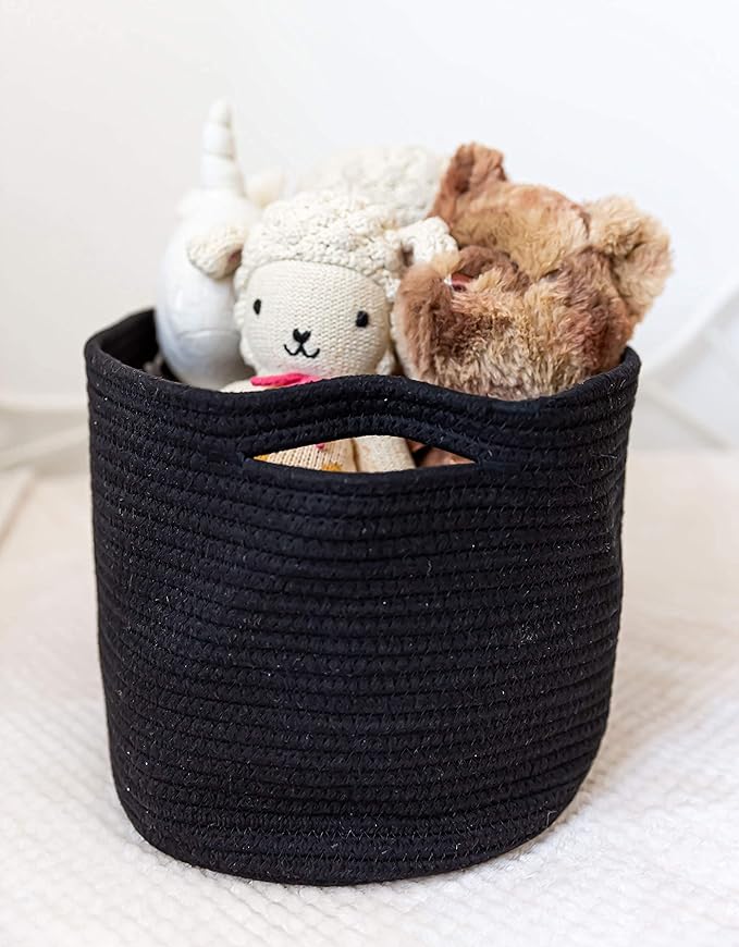 OrganiHaus Set of 3 Woven Baskets for Organizing | Cute Black Storage Basket for Toys & Cloths | Cotton Rope Basket for Decor | Shoe Basket Organizers & Storage | Decorative Storage Baskets & Bins