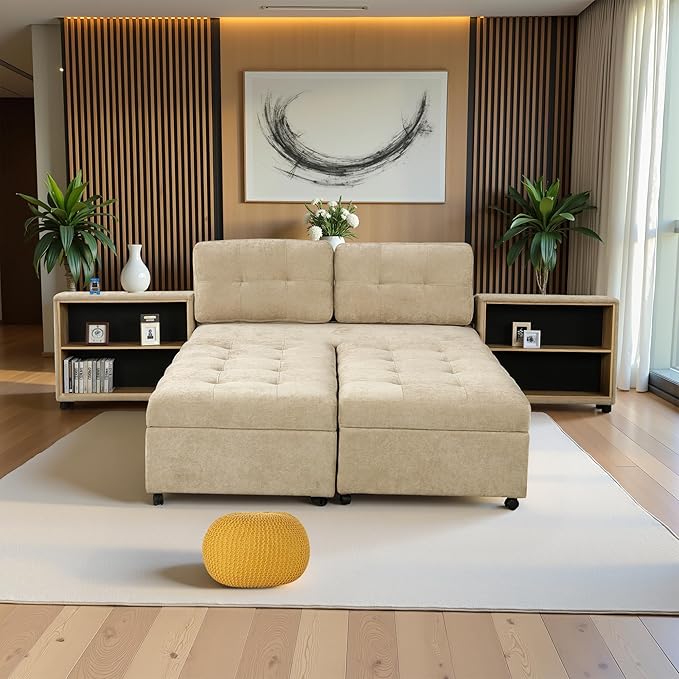 121.2" Sectional Couch, Versatile Sofa Bed Modular Sofa with Two Storage Racks, Sectional Couches for Living Room and Office, Brown