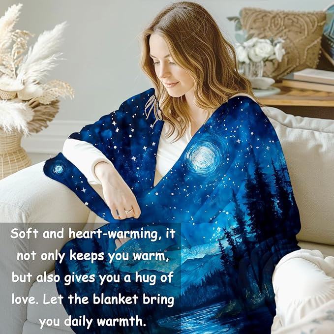 Starry Night Forest Flannel Blanket, Starry Night Gifts, Nature-Themed Blanket for Women, Soft Lightweight Throw Blankets for Bed Home Travel Decor 40" x 50"