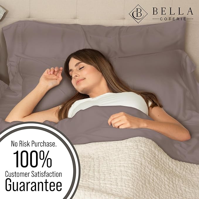 Bella Coterie Luxury Bamboo Viscose Split King Size Sheet Set | 100% Organically Grown | Ultra Soft | Cooling for Hot Sleepers | 18" Deep Pocket [Mocha]