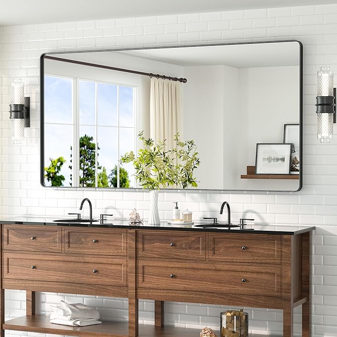 TETOTE 72 x 36 Black Vanity Mirror Large Black Mirror for Living Room Matte Metal Frame, Tempered Glass, Modern Farmhouse Wall Mounted Mirror for Decorative(Horizontal/Vertical)