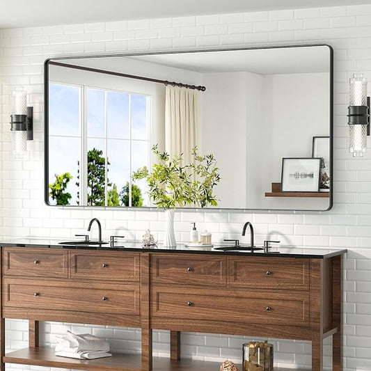 TETOTE 72 x 36 Black Vanity Mirror Large Black Mirror for Living Room Matte Metal Frame, Tempered Glass, Modern Farmhouse Wall Mounted Mirror for Decorative(Horizontal/Vertical)