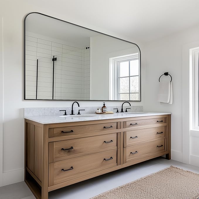 Bathroom Mirror, Wall Mirrors, Black Metal Framed Wall-Mounted Mirrors, Bathroom Vanity Mirror for Over Sink, Living Room, Bedroom, Entryway, 55x30 Inch, Black