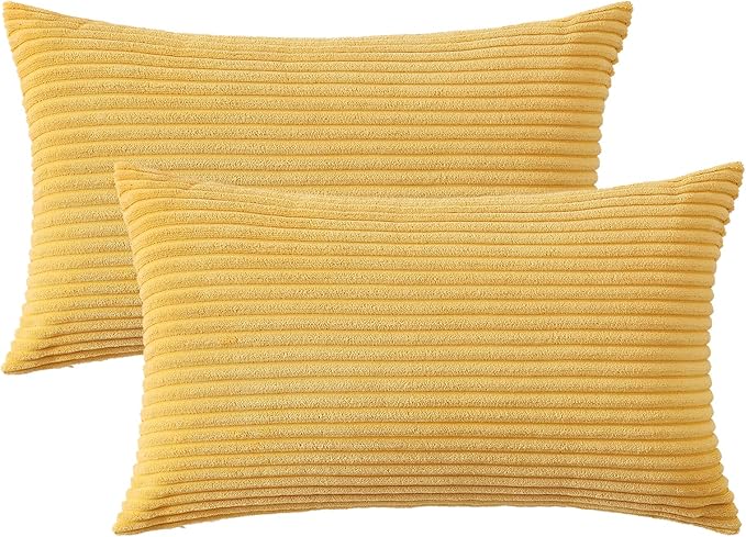 Mecatny Corduroy Decorative Throw Pillow Covers 12x20 Set of 2 for Sofa Living Room, Soft Neutral Boho Couch Pillow Covers for Home Decor, Mustard Yellow