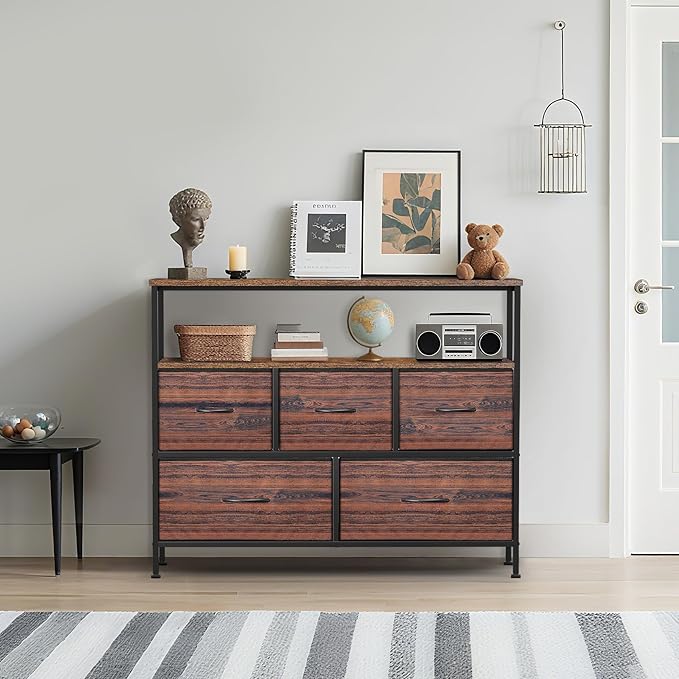 TV Stands for 42 inches TV, TV Stands for Living Room, Entertainment Center with Storage, TV Console with Open Shelves (Brown and Rustic Brown)