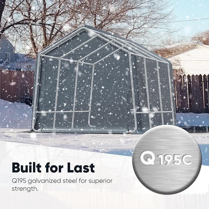 Quictent Heavy Duty 8x14FT Carport Shelter with Roll-Up Mesh Windows & Reinforced Frame, Portable Garage Canopy for Motorcycle Storage, Outdoor Equipment, Patio Furniture Cover - Dark Gray