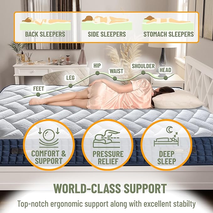 Ottomanson Twin 9" Medium-Firm Hybrid Mattress - Made in USA - Premium Comfort & Support for Young Sleepers - Individually Pocketed Coils & CertiPUR-US Foam - Fiberglass-Free - Bed in a Box