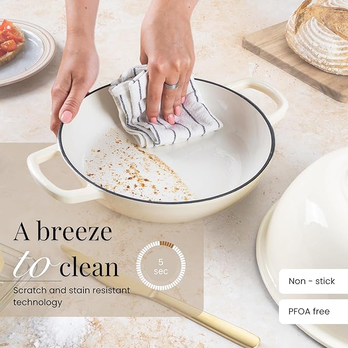 Enamelled Cast Iron Dutch Oven For Bread Baking – Dutch Oven Pot For Sourdough Bread Baking – Cast Iron Bread Pot – Dark Blue, 6 Quarts, 22cm – by Nuovva