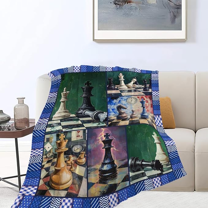 Yibuda Chess Blanket Chess Board Flannel Plush Throw Blanket Cozy Board Game Decor Fleece Stuff Blanket Gifts for Lover Girls Boys Kids Adults Women Bed Travel 60"x80"