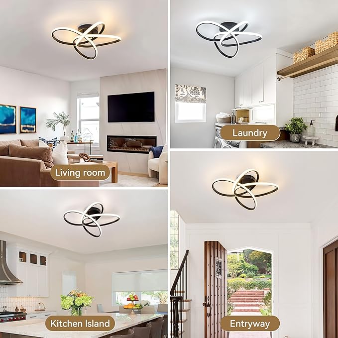 Modern LED Chandelier, 50W LED Ceiling Light with Remote Control, 3000-6000K Color Temperature Changing, Balck Chandelier for Bedroom, Entryway, Hallway, Kitchen
