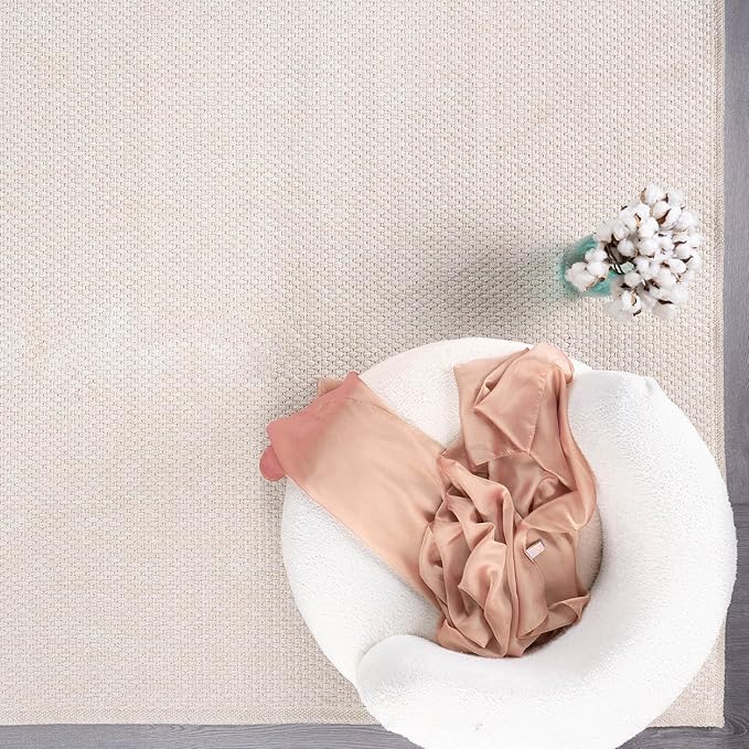 CAMILSON Easy Jute Rug 9x12, Indoor Outdoor Off-White Farmhouse Area Rugs for Living Room Patio and Kitchen Rug, Solid Woven Design, Easy-Cleaning, Washable Outside Carpet Alfombras (9 x 12)