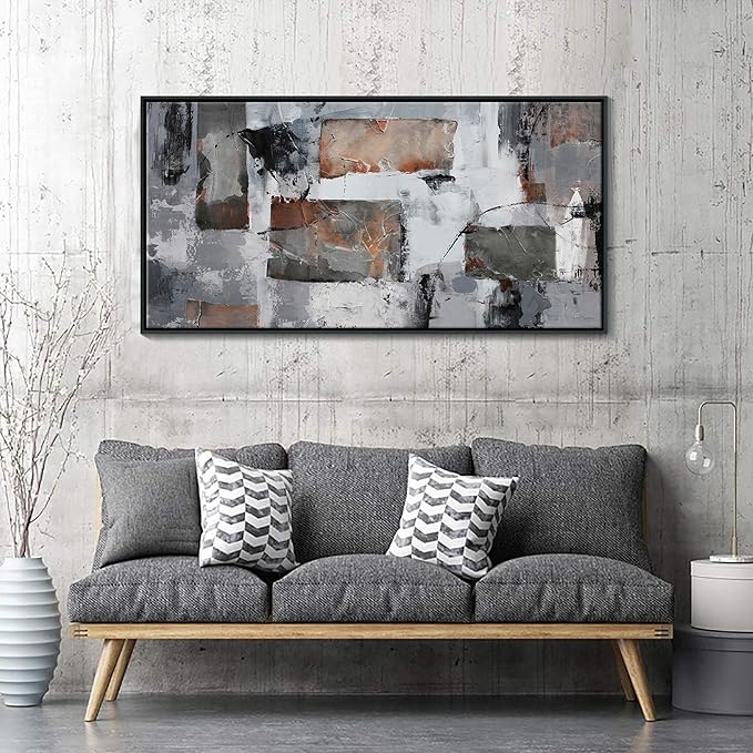 Framed Abstract Canvas Wall Art, Large Modern Artwork - Ideal for Living Room, Bedroom, Office Decor - Gray and Black Aesthetic Room Wall Decorations 24×48IN