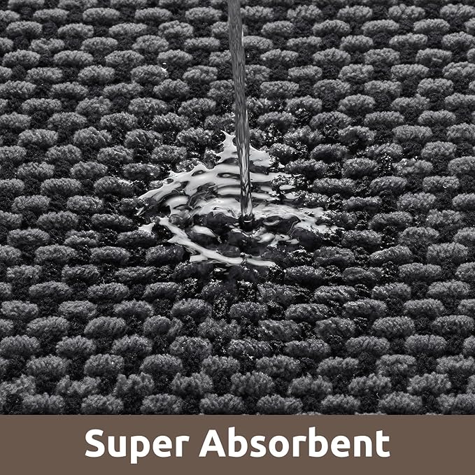 AMOAMI Chenille Bath Mat Super Absorbent Bathroom Mat Quick Dry Bath Mats for Bathroom Rubber Backed Bathroom Rugs Non Slip Washable Fit Under Door, Front of Bathtub, Sink, Darkgrey&Black 24"x36"