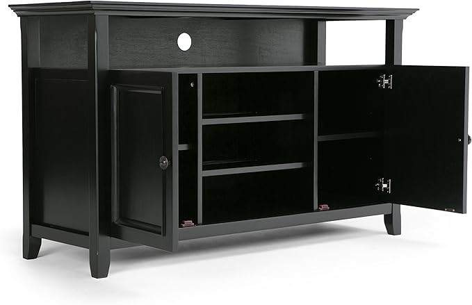SIMPLIHOME Amherst Solid Wood Universal TV Media Stand, 54 Inch Wide, Transitional, Living Room Entertainment Center, Storage Cabinet and Shelves, for Flat Screen TVs up to 60 Inches in Black