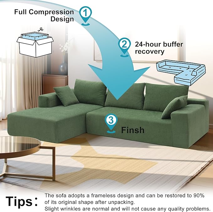 Sectional Couches for Living Room 109" L Shaped Cloud Couch Modern Modular Sectional Sofa Bad, Boneless Couch with Deep Seat, No Assembly Required (Chenille, Cream)