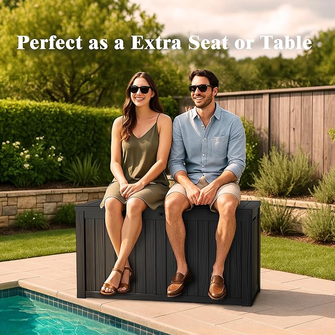 150 Gallon Outdoor Storage Box Waterproof Deck Box for Garden Tools, Lockable Storage Box for Patio Cushion Outside Package Delivery Box
