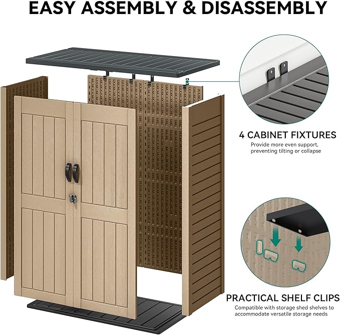 YITAHOME 59 Cuft Outdoor Tall Storage Shed, Waterproof Vertical Resin Shed for Garden, Garage, Patio, Lockable Tool Storage, No Shelves Included, Brown