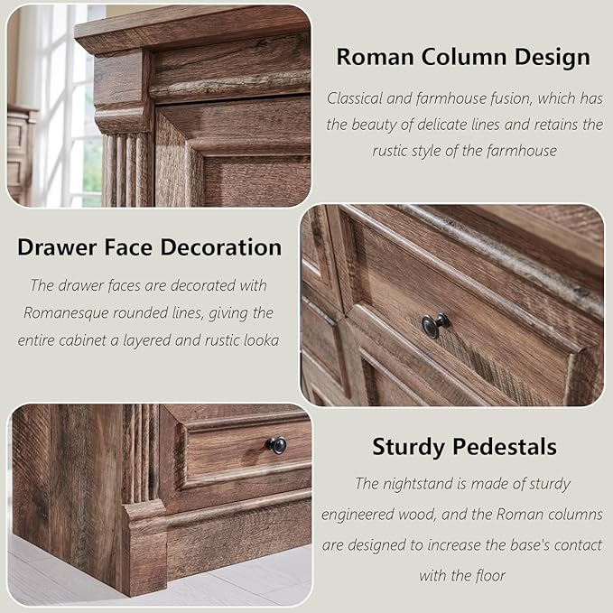9 Drawers Dresser for Bedroom, Farmhouse 55" Wide Dressers & Chests of Drawers w/Roman Column, Large Storage Dressers Organizer for Bedroom, Living Room, Hallway, Light Brown