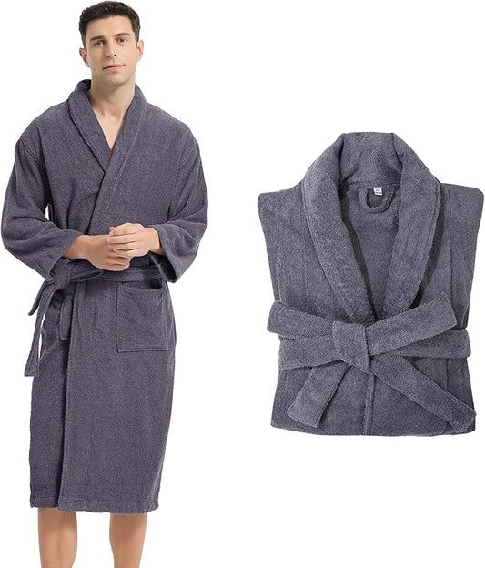 Classic Towels Bathrobe for men,Luxury Hotel Bathrobe,Cotton Terry Cloth Robe,Long Unisex Thick Plush Robe