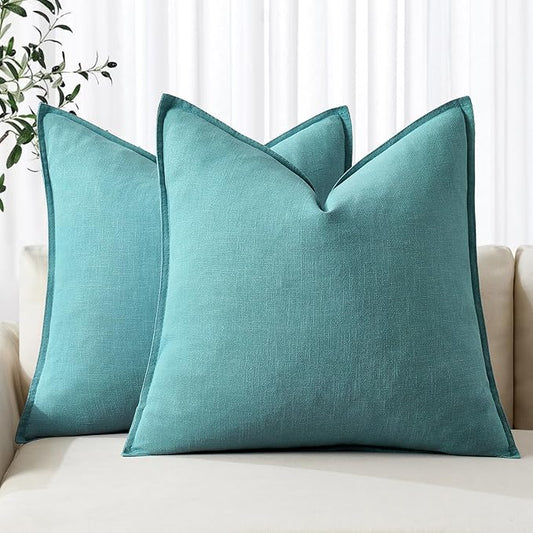 MIULEE Decorative Linen Euro Sham Pillow Covers 24x24 Turquoise Boho Farmhouse Neutral Couch Throw Pillows for Bed Pack of 2 Accent Coastal Modern Pillowcase Summer Sofa Livingroom Home Decor