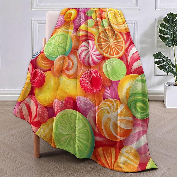 Candy Dream Flannel Blanket, Candy Thanksgiving Gifts, Colorful Candy Blanket for Women, Soft Lightweight Throw Blankets for Bed Home Travel Decor 60" x 80"