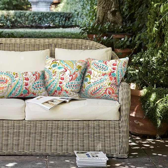 LVTXIII Outdoor/Indoor Throw Pillows, Decorative Patio Accent Pillows, Fluffy Water Repellent Garden Cushions for Home Patio Coach Sofa Use, 16×16 Inch, Pack of 2, Pretty Paisley